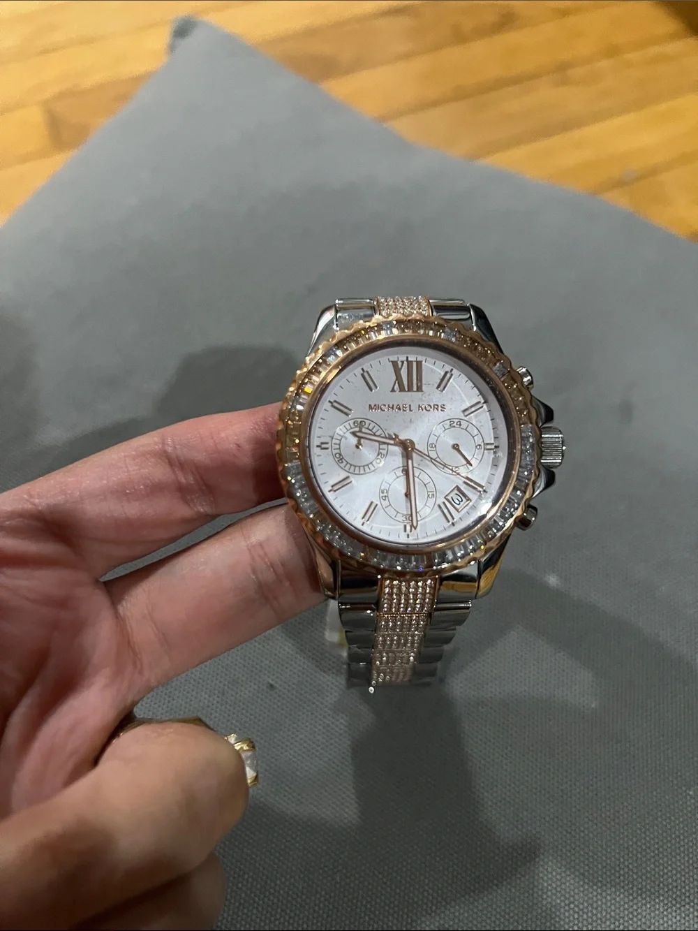 Michael Kors Rose Gold and Silver Crystal-Accented Chronograph Watch